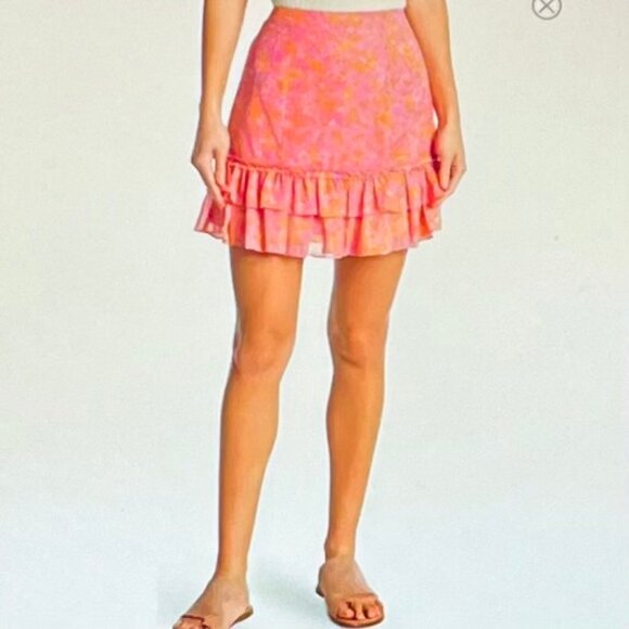 Likely Nori Floral Print Ruffled Mini Skirt in Orange/Pink (10) New With Tags - Picture 3 of 12